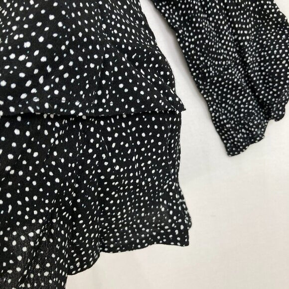 Habitat Large Black White Polka Dot Ultra Soft Tiered Ruffle Hem Button Down - Picture 5 of 10